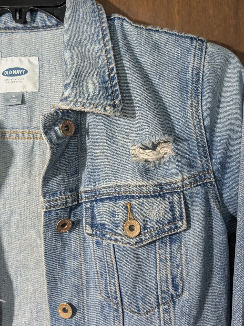 Old Navy Light Blue Denim Jacket with Sequined Leopard Motif - Picture 6 of 6